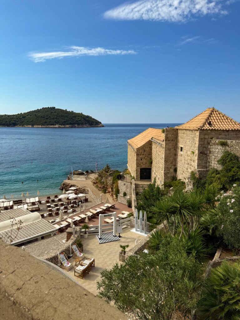drone view of banje beach club in croatia