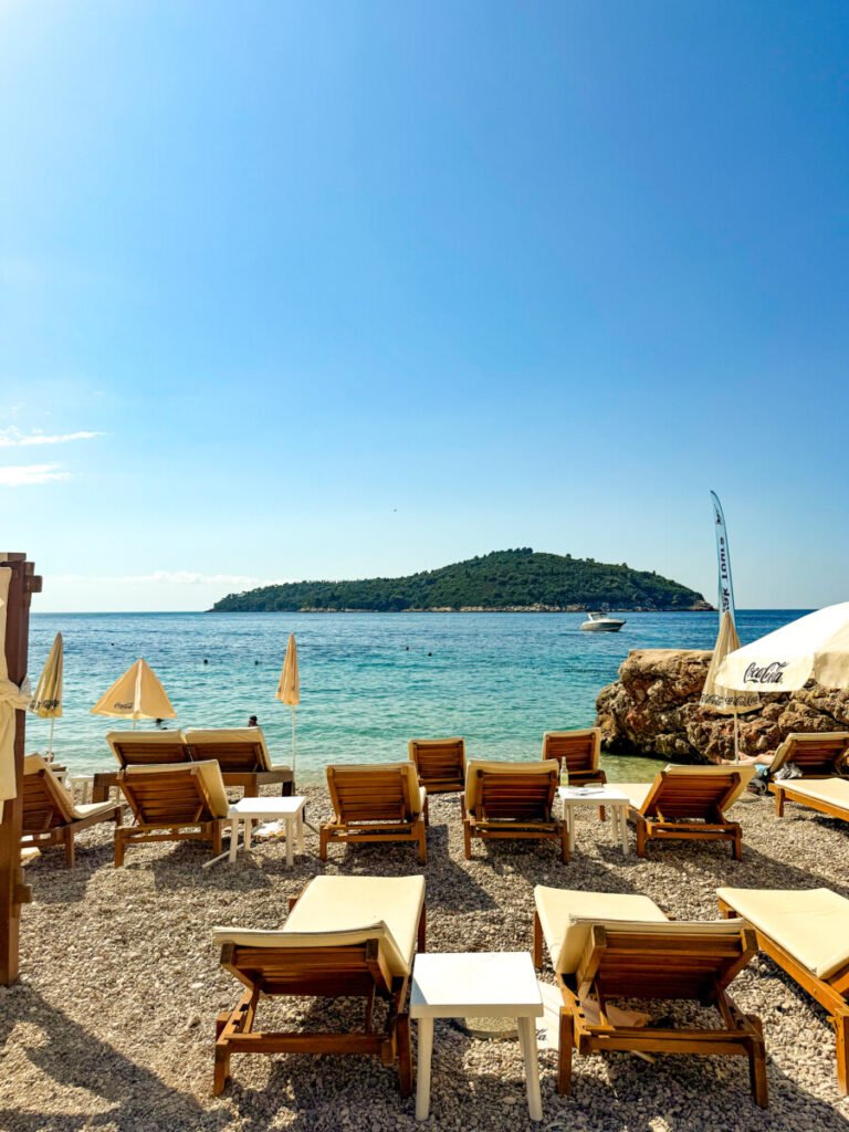 sunbeds and loungers on banje beach in dubrovnik croatia